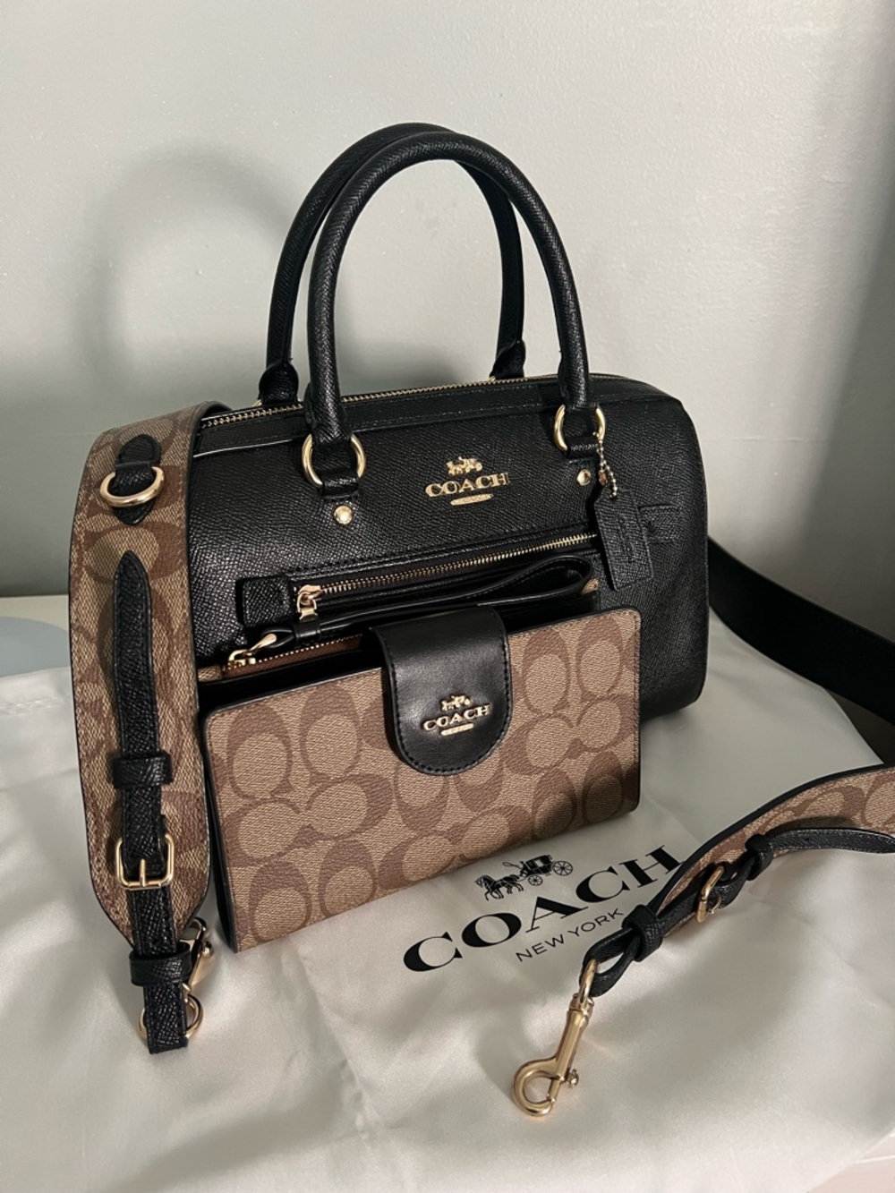 Coach  Rowan Satchel Bag With Signature Canvas Detail  And Wallet